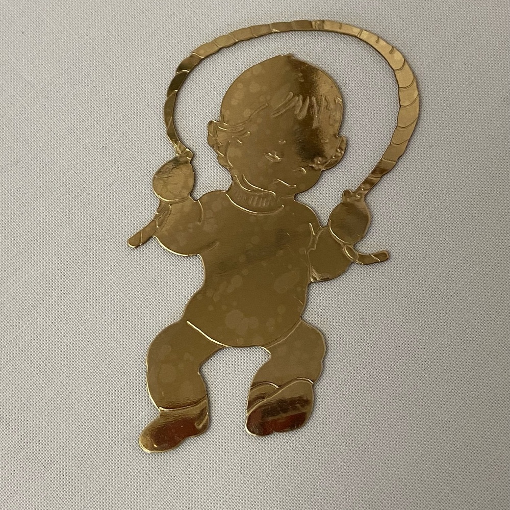 New Vintage 1976 Lillian Vernon Lillikins Metal Ornament Baby Toddler Jump Rope
